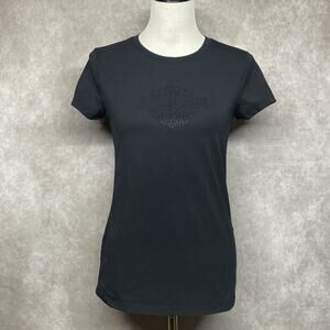 Black Short Sleeve Tee with Subtle Rhinestone Design